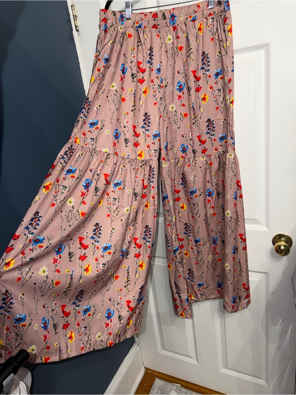 Floral Wide-Leg Tiered Pants - Dusty Rose
